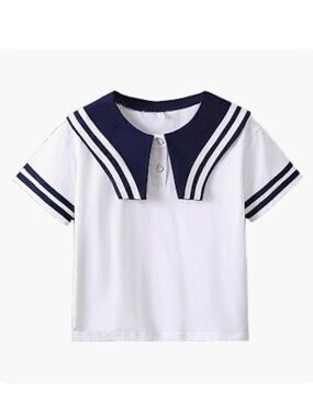 Kids White Tee with Navy Sailor Collar